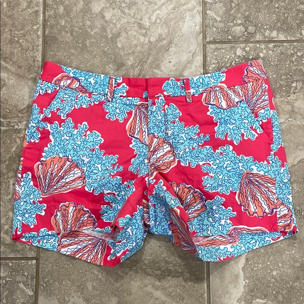 Lilly Pulitzer 100% Cotton Fuchsia‎ Barclay Coral Sea Shell Avenue Short sz 4